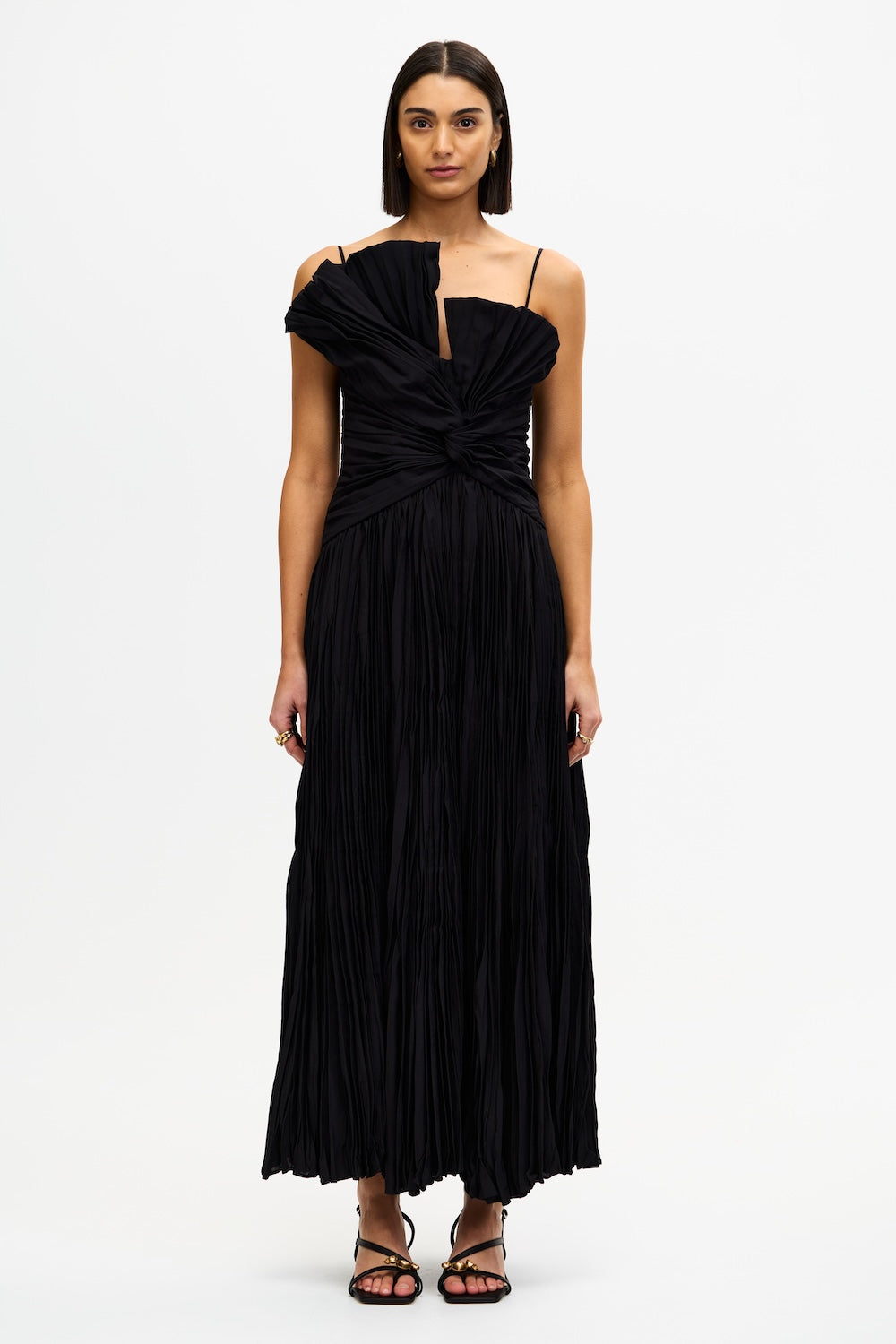 Acler Online AU Black Maxi Dress, AU8 US4, Pleated Woven Fabrication