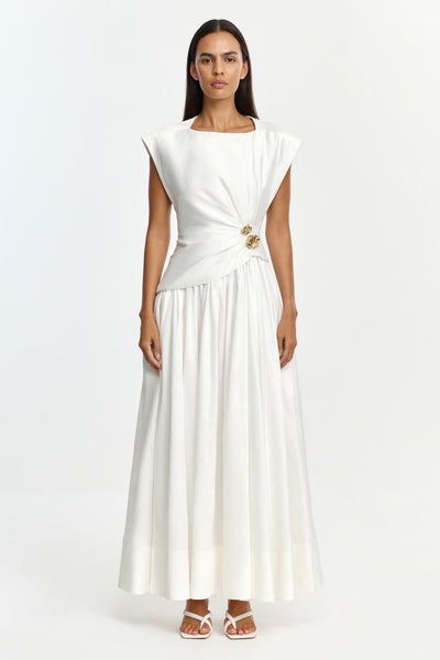 MANNERSLY MAXI Dress by ACLER ONLINE AU, Ivory, AU12 US8, Woven Linen Blend, Fully Lined MAXI Dress