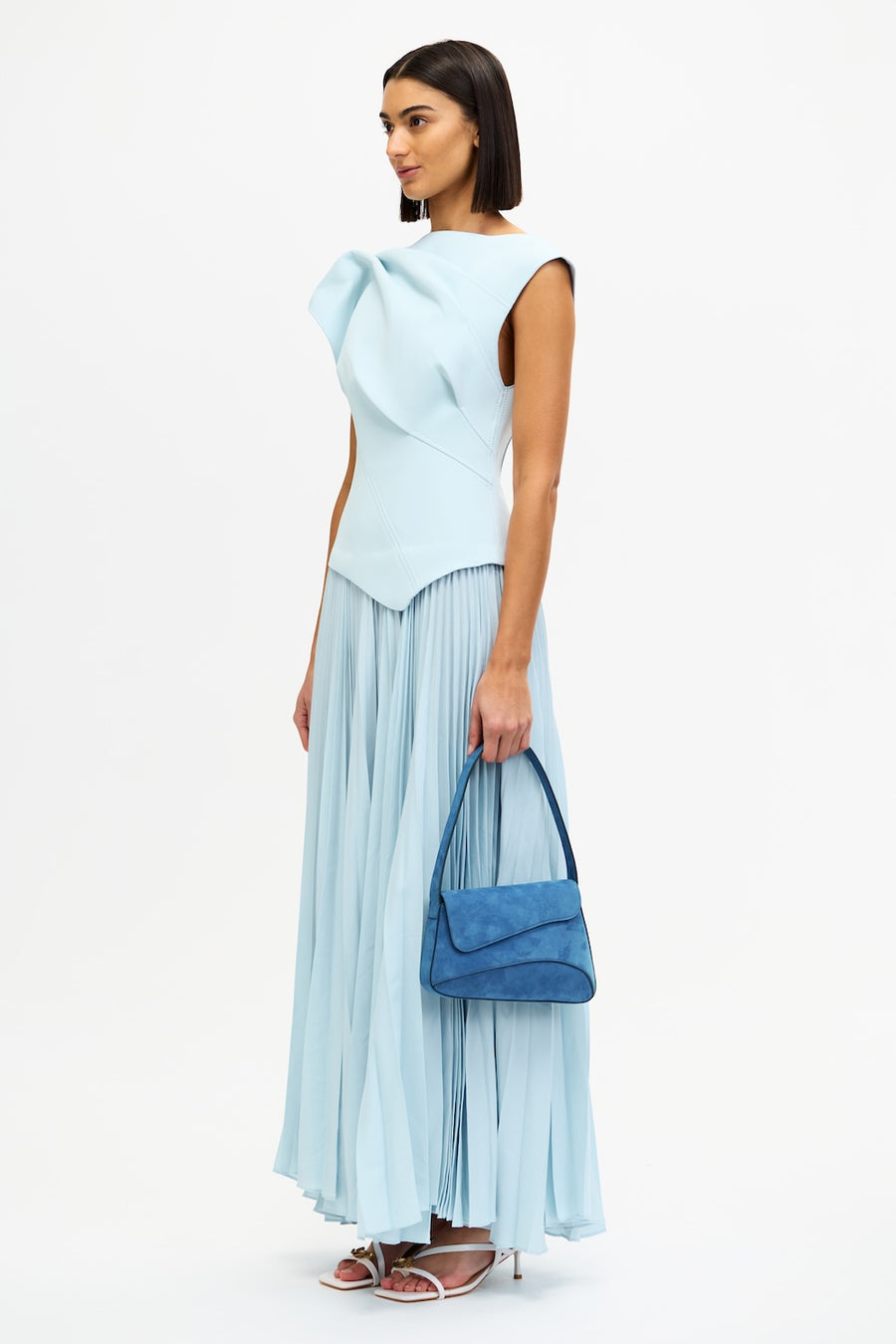 Cornmore Pleated Midi Dress in Powder Blue