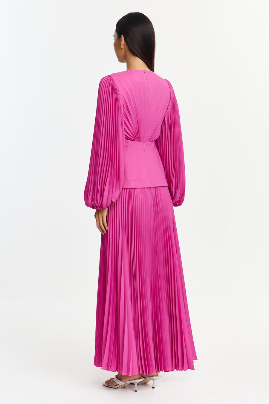 orissa satin midi dress Long Sleeve Maxi in Pink Topaz Italian crinkled satin Backless Mini Dress Won't CD-13191-TURQUOISE Color:Pic C