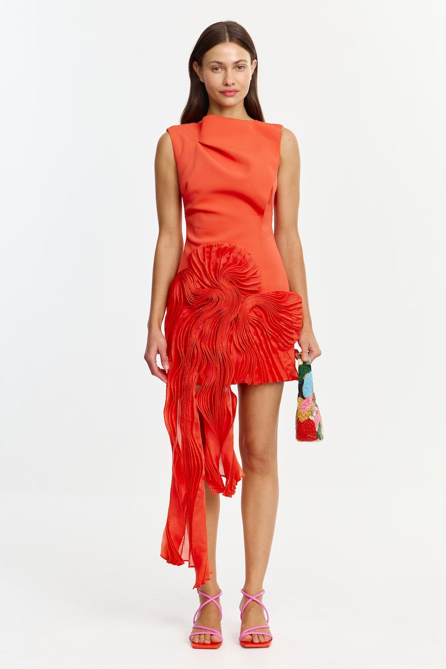 Aberleigh Asymmetric Mini Dress in Chilli Red