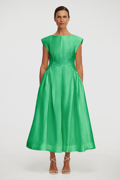 Acler Online AU Emery Midi Dress, Shamrock, AU14 US10, Linen Viscose Nylon