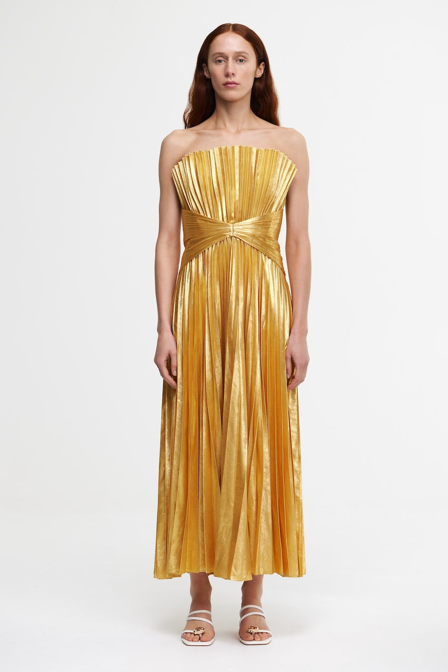 Metallic gold midi dress hotsell