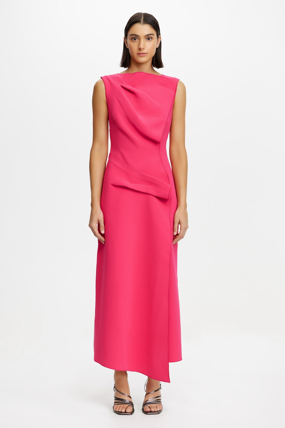 acler normanhill midi dress Berry Pink Structured for Women, AU14 / US10 Colour:BLACK Fit and Flare Crepe while the back split 241107