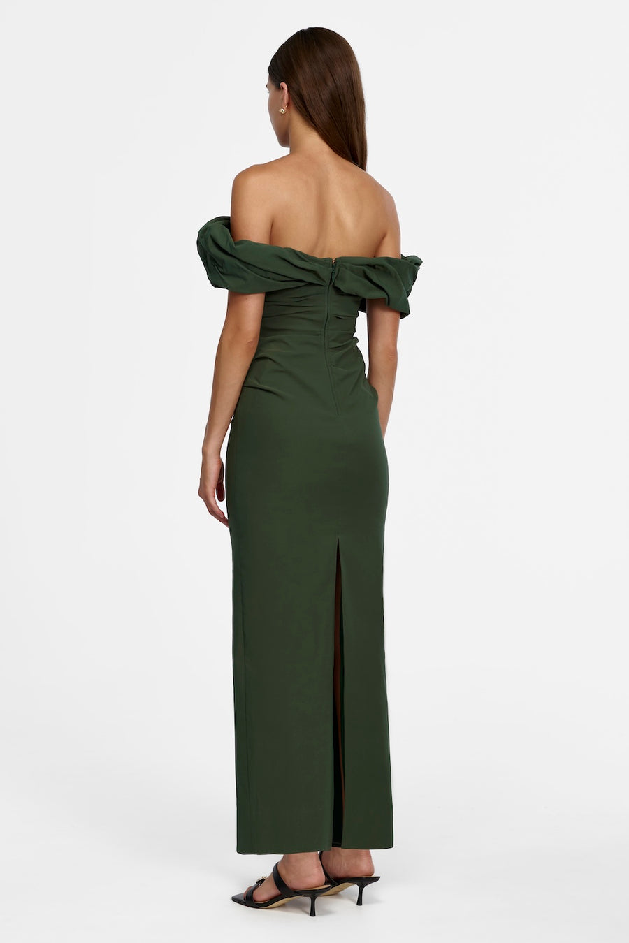 Gifford Ruched Maxi Dress in Fern Green