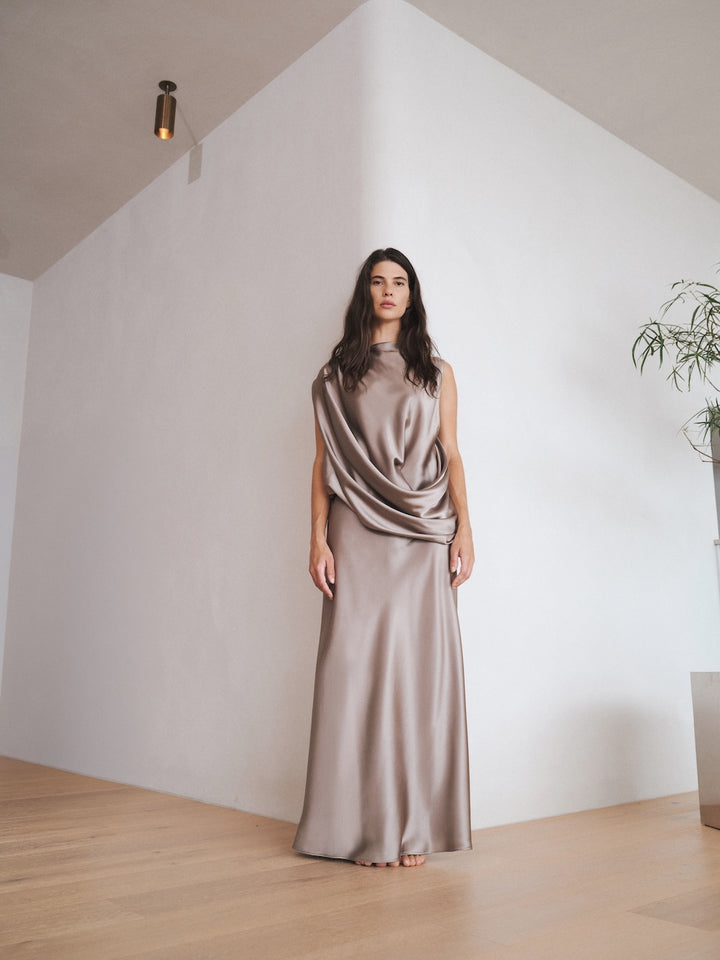 Minhall High Neck Maxi Dress in Ivory & Black — free download