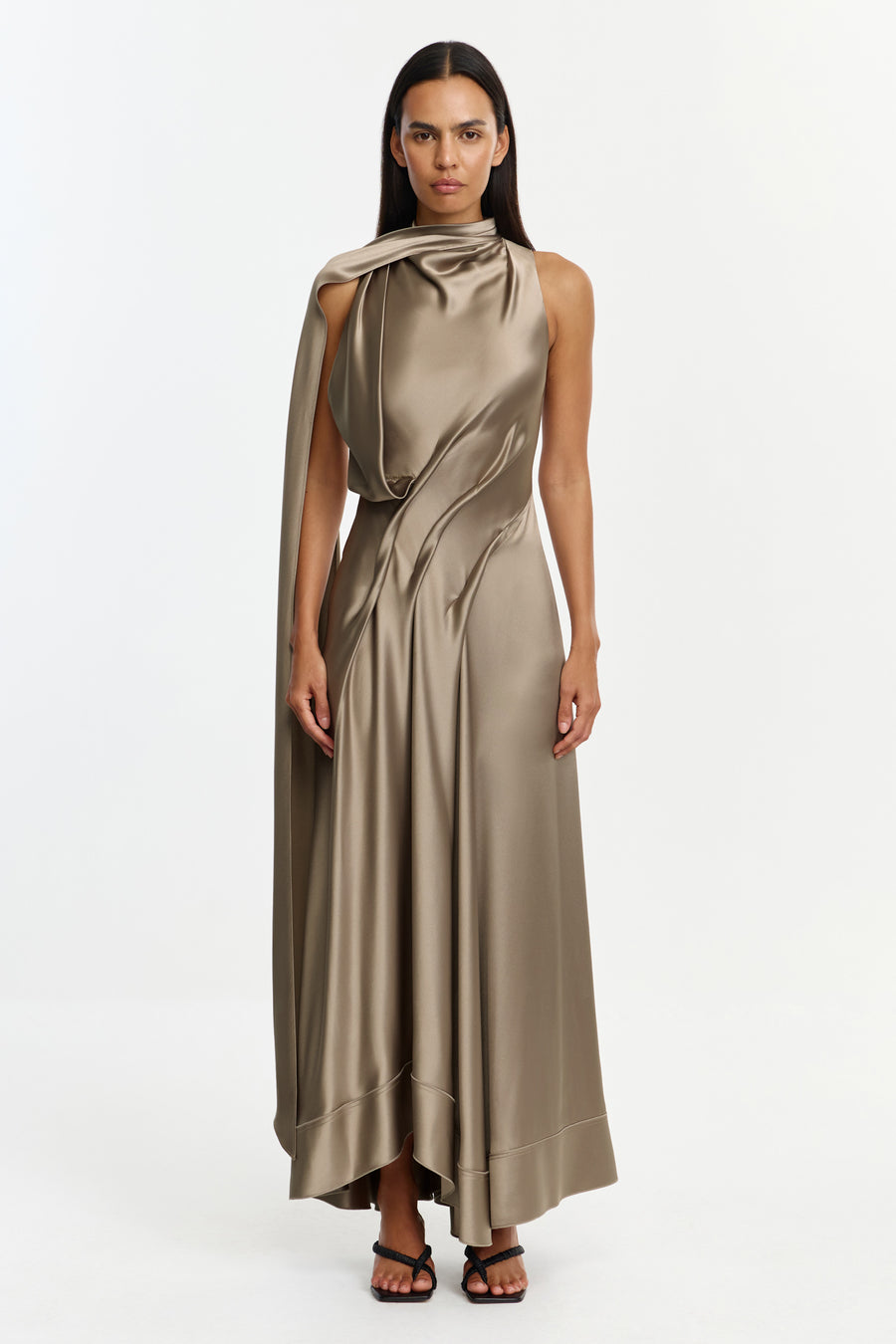 acler maxi dress Ewart in Walnut Olive Green AU10 US6 / Walnut The model is 175cm Mother of the Bride filter-size: 6 Size:6M to 12M