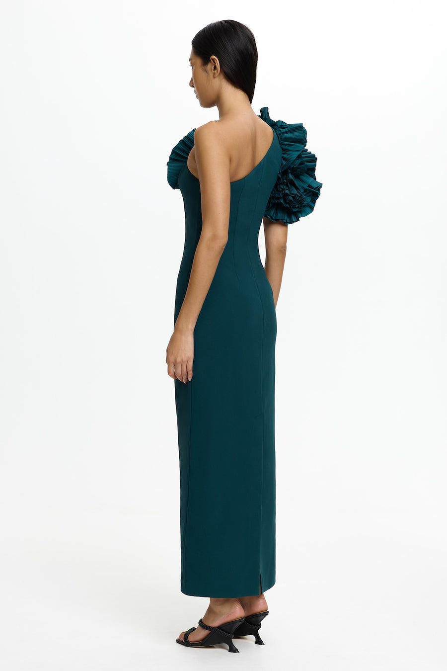 Hampstead One Shoulder Midi Dress in Dark Emerald Green – Acler