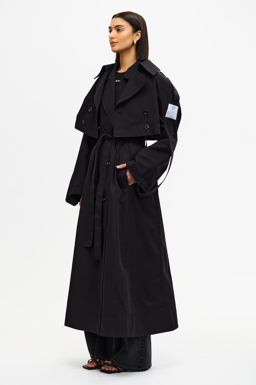 black trench coat dress Conford by ACLER ONLINE AU, Heavy Woven Cotton-Blend, Black, AU8 US4 Summer Fever Lace Mini Maniere De Voir This Color:Mocha (Tan) style with the-great-terry-sock-light-heather-grey